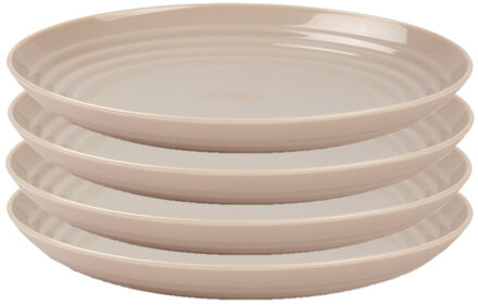 Rond bord/camping bord - 4x - Dia 25 cm - beige - kunststof - onbreekbaar