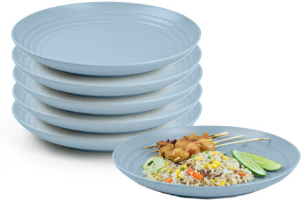 Rond bord/camping bord - 6x - D20 cm - ijsblauw - kunststof - onbreekbaar - servies