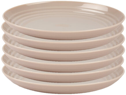 Rond bord/camping bord - 6x - D22 cm - beige - kunststof