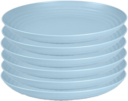 Rond bord/camping bord - 6x - D22 cm - ijsblauw - kunststof - onbreekbaar