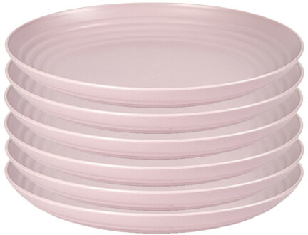 Rond bord/camping bord - 6x - D22 cm - lichtroze - kunststof - onbreekbaar