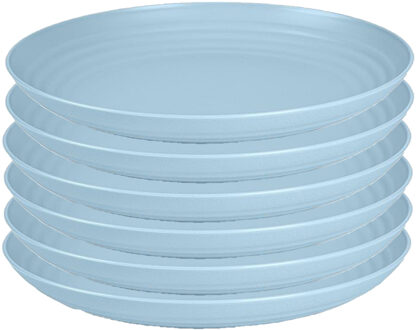 Rond bord/camping bord - 6x - D25 cm - ijsblauw - kunststof - onbreekbaar