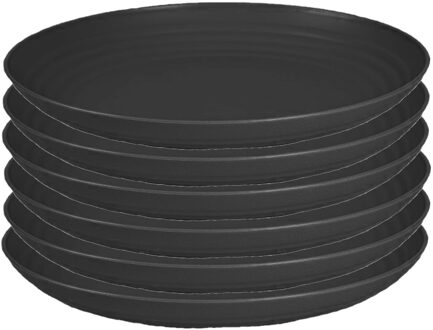Rond bord/camping bord - 6x - D25 cm - zwart - kunststof - onbreekbaar