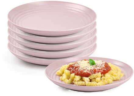 Rond bord/camping bord - 8x - D20 cm - roze - kunststof - onbreekbaar - servies