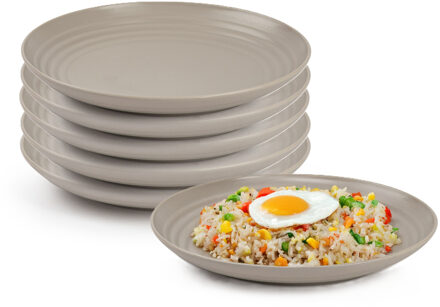 Rond bord/camping bord - 8x - D20 cm - taupe - kunststof - onbreekbaar - servies