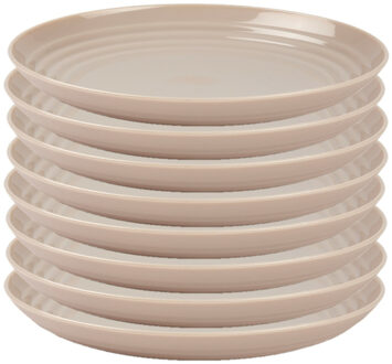 Rond bord/camping bord - 8x - D22 cm - beige - kunststof