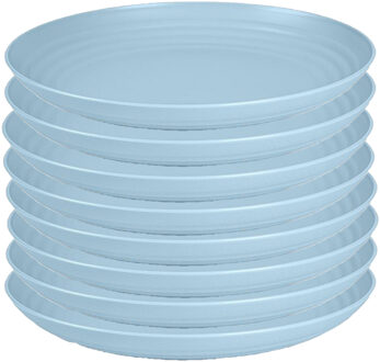 Rond bord/camping bord - 8x - D22 cm - ijsblauw - kunststof - onbreekbaar
