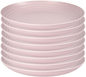 Rond bord/camping bord - 8x - D22 cm - lichtroze - kunststof - onbreekbaar