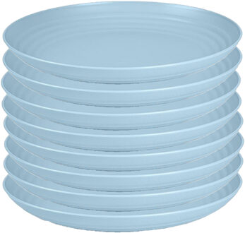 Rond bord/camping bord - 8x - D25 cm - ijsblauw - kunststof - onbreekbaar