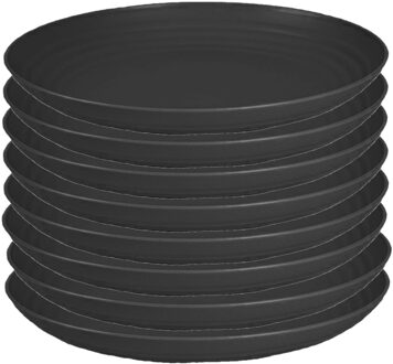 Rond bord/camping bord - 8x - D25 cm - zwart - kunststof - onbreekbaar