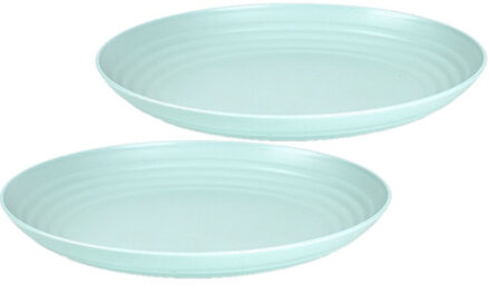 Rond bord/camping bord - Set van 2x stuks - D25 cm - mintgroen - kunststof