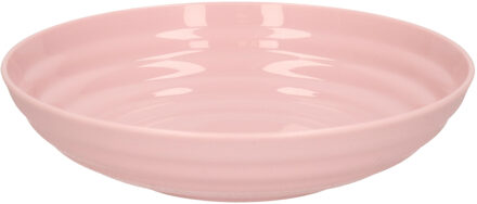 Rond bord/camping - diep bord - D19 cm - roze - kunststof - onbreekbaar