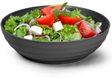 Rond bord/camping - schaaltje/diep bord - D19 cm - zwart - kunststof - onbreekbaar servies