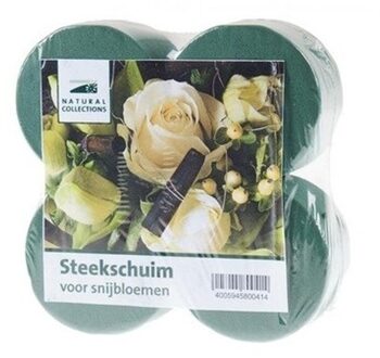Rond groen steekschuim/oase blokken nat - 4x stuks - 8 x 5 cm - Steekschuim voor echte bloemen