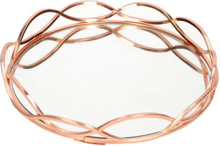 Rond kaarsenbord/kaarsen plateau koper/goud met spiegelbodem D23 x H4 cm