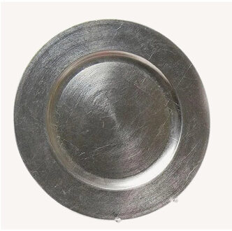 Rond kaarsenbord/kaarsenplateau zilver van kunststof 33 cm - Kaarsenplateaus Zilverkleurig