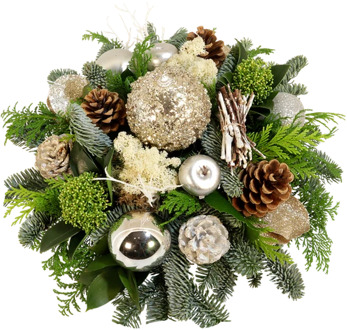 Rond Kerststuk wit-zilver ca. 35cm