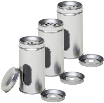 Rond kruidenpotje met strooier - 3x - 10 x 5 cm - Kruidenstrooier - Specerijen potje/blikje - zilver