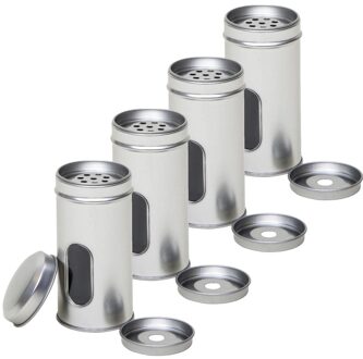 Rond kruidenpotje met strooier - 4x - 10 x 5 cm - Kruidenstrooier - Specerijen potje/blikje - zilver