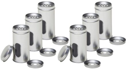 Rond kruidenpotje met strooier - 6x - 10 x 5 cm - Kruidenstrooier - Specerijen potje/blikje - zilver