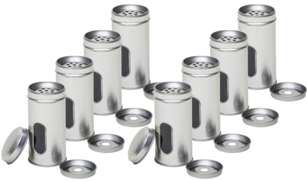 Rond kruidenpotje met strooier - 8x - 10 x 5 cm - Kruidenstrooier - Specerijen potje/blikje - zilver