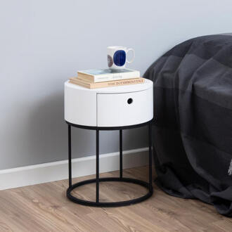 Rond Nachtkastje 'Gaga' met lade, kleur Wit