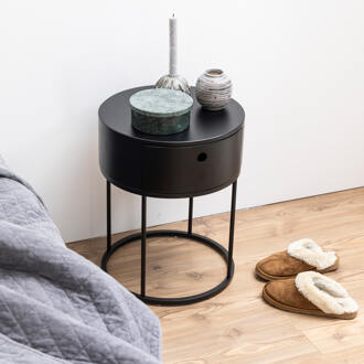 Rond Nachtkastje 'Gaga' met lade, kleur Zwart