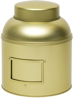 Rond opbergblik/bewaarblik met etikethouder - goud - 20 x 24 cm - Voorraadblikken labelhouder