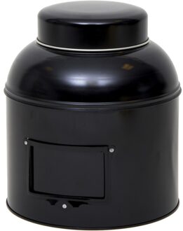 Rond opbergblik/bewaarblik met etikethouder - zwart - 20 x 24 cm - Voorraadblikken labelhouder