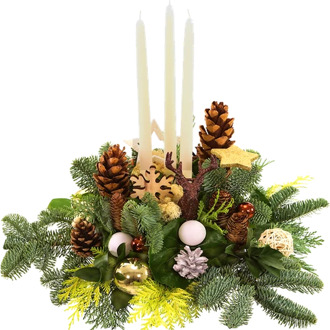 Rond Tafel kerststuk wit naturel circa Ø 45cm