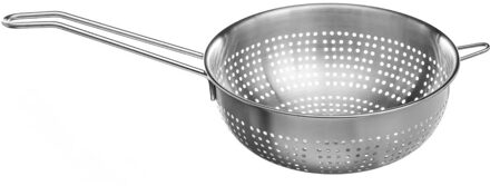 rond vergiet/zeef met lang handvat - zilver - 18 x 7 cm - RVS - Keukenvergieten