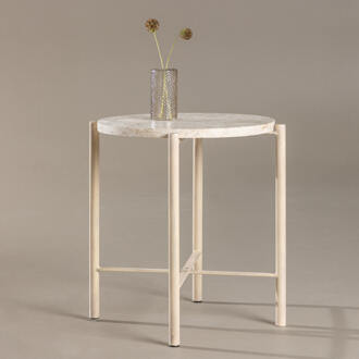 Ronde Bijzettafel 'Arnita' Mactan steen, 40cm Beige - 40 cm