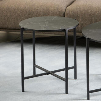 Ronde Bijzettafel 'Natally' Marmerlook, 40cm Zwart
