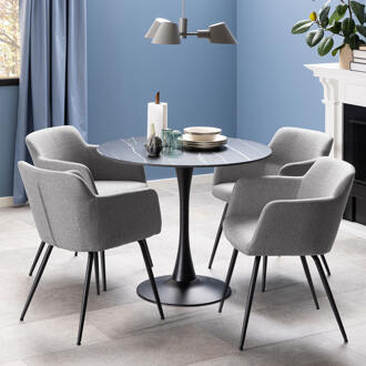 Ronde Bistrotafel 'Tempest' Keramiek met marmerlook, 90cm, kleur Zwart - 90 cm