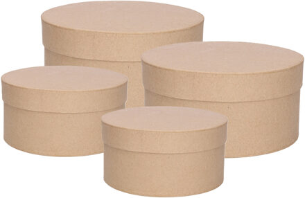 Ronde bruine hobby knutsel dozen van karton - 25x13 cm en 15x8 cm - 4x stuks - cadeau boxen