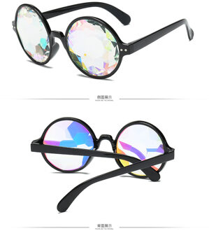 Ronde caleidoscoop bril vintage cool grappige zonnebril vrouwen futuristische party bril oculos de sol feminino a-zwart