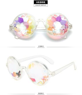 Ronde caleidoscoop bril vintage cool grappige zonnebril vrouwen futuristische party bril oculos de sol feminino b-doorzichtig