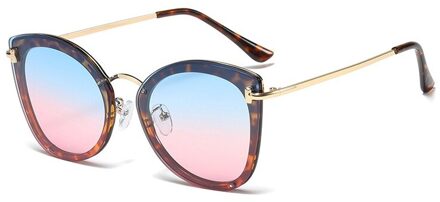 Ronde Cat Eye Klinknagel Zonnebril Mannen Vrouwen Shades UV400 Vintage Bril 45893 C13 blauw rood