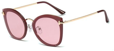Ronde Cat Eye Klinknagel Zonnebril Mannen Vrouwen Shades UV400 Vintage Bril 45893 C2 rood