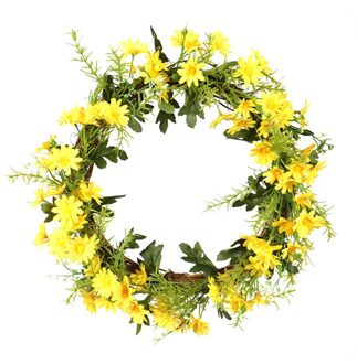 Ronde Daisy Krans Kunstmatige Bloem Met Bladeren Welkom Front Deur Opknoping Decoratie Feestelijke Kransen Home Party Decor geel