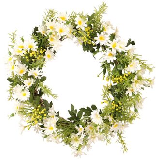 Ronde Daisy Krans Kunstmatige Bloem Met Bladeren Welkom Front Deur Opknoping Decoratie Feestelijke Kransen Home Party Decor wit
