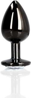 Ronde Edelsteen Butt Plug - Groot - Gunmetal/Diamant