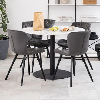 Ronde Eettafel 'Clement' Ø105cm, Wit Marmer/Zwart, kleur Wit/Zwart