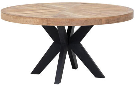 Ronde Eettafel 'Einstein' Hongaarse punt, Teakhout, 150cm Bruin, Zwart - 150 cm