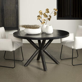 Ronde Eettafel 'Joshua' Mangohout, ø130cm, kleur Zwart - 130 cm