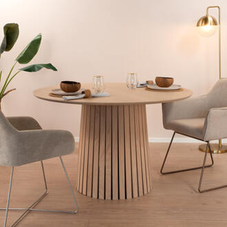 Ronde Eettafel 'Olivier' Eiken, 120cm, kleur Whitewash - 120 cm