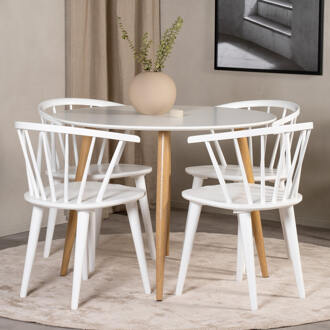 Ronde Eettafel 'Quennel' 100cm, kleur Eiken/Wit - 100 cm