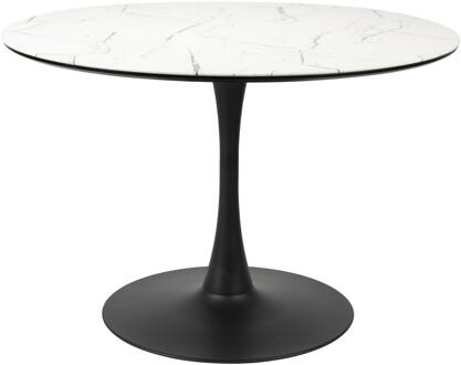 Ronde Eettafel 'Trisha' Marmerlook, 110cm, kleur Wit - 110 cm