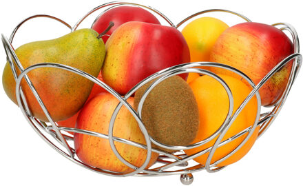 Ronde fruitschaal zilver 26 cm van metaal - Fruitschalen Zilverkleurig