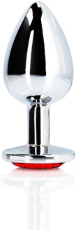 Ronde Gem Butt Plug - Klein - Zilver/Ruby Rood